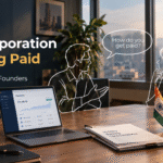 US Incorporation and Getting Paid: a guide for Indian founders, showing two people discussing how to get paid, with Indian and US flags on a desk